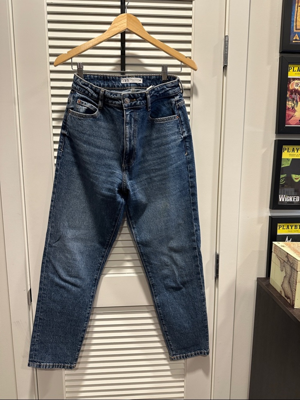 Zara Dark Blue High-Rise Tapered Jeans